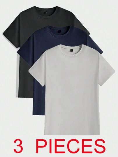 SHEIN Cottnline 100% Cotton Multi-Pack Fitted Round Neck All-Match T-Shirts