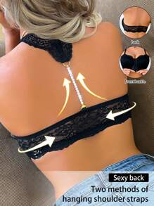 1pc Women Lace Front Closure T-Back Bralet Lingerie - Black - View 1