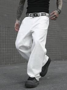 Manfinity EMRG Men's Casual Plain Straight-Leg Jeans - Beige - View 1