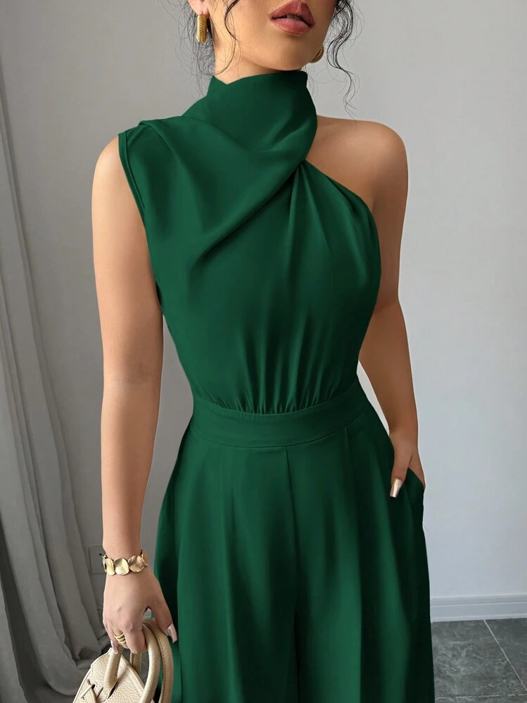 Firerie Elegant Emerald Green One-Shoulder Jumpsuit For Women,Prom Dress - Green - View 7