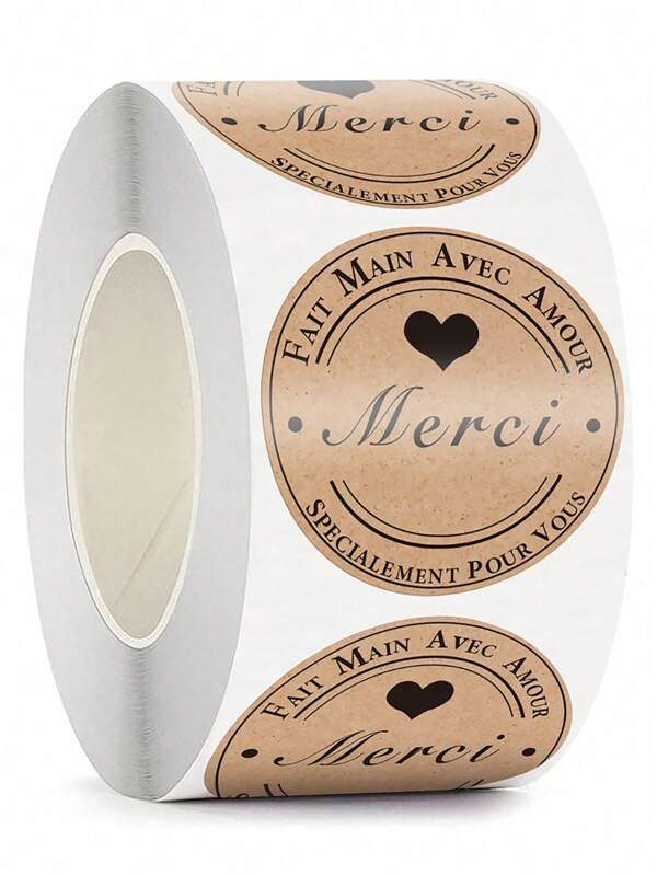 SHEIN 500 pièces/rouleau Étiquettes autocollantes pour emballage cadeau en papier avec la mention "Merci", Noël