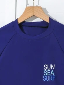 SHEIN Traje de baño informal y minimalista de un solo color para niño preadolescente - Azul Marino - Ver 4