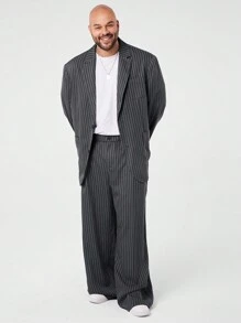 Manfinity VCAY Men's Plus Size Casual Loose Striped Long Sleeve Jacket, For Fall Winter - Multicolor - View 3