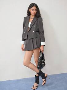 MOTF STUDIO 对比色饰边双排扣西服外套