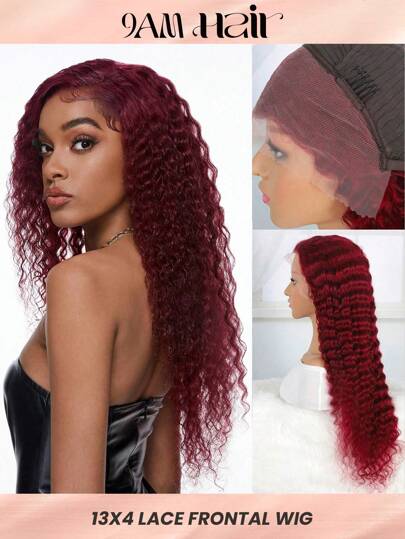 Transparent Lace Front Pre Plucked 99J Deep Wave 13 X 4 Human Hair Wig 150% Density Frontal Wig For Women Burgundy Color