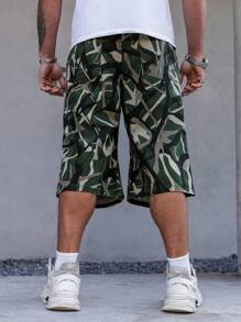 Manfinity LEGND 大码男士休闲口袋印花简约牛仔短裤，日常穿着 - 彩色 - 查看 2