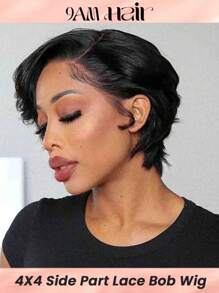 Short Straight Pixie Cut Transparent Lace 4x4 Lace Closure Wigs Human Hair Short Bob Natural Black Color