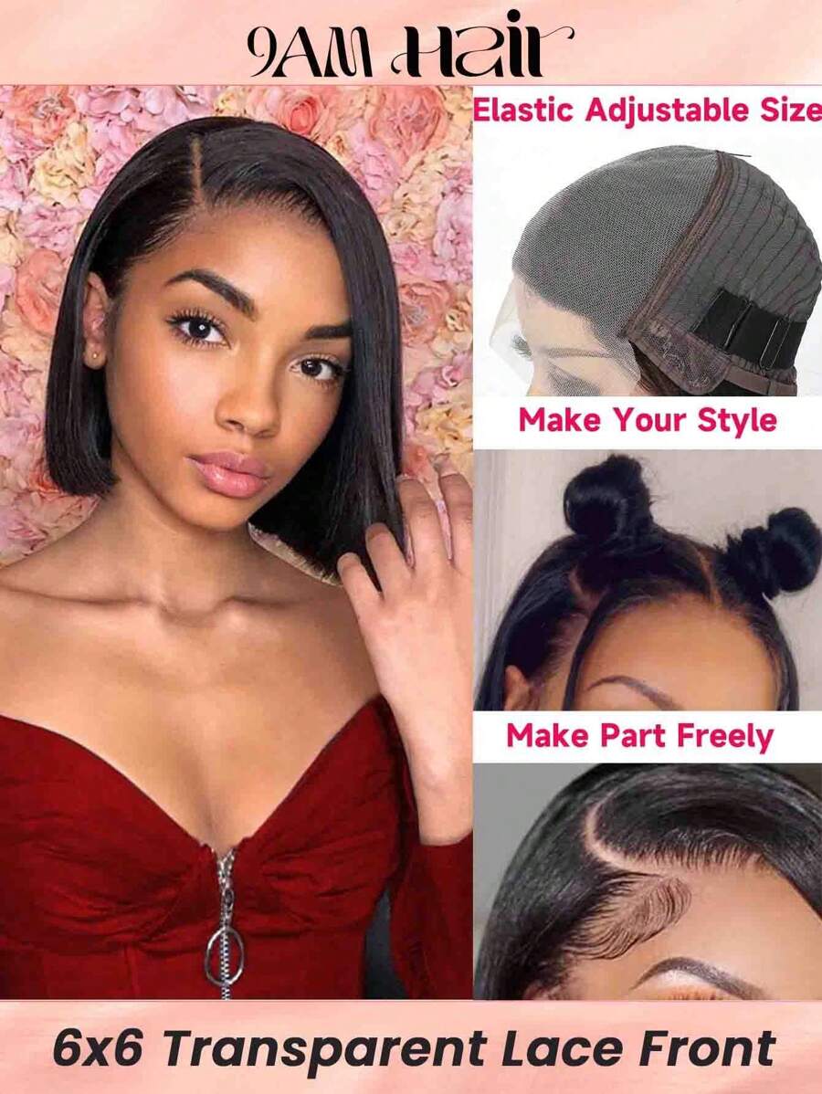 Straight Bob Wig Transparent Lace 6x6 Lace Front Wigs Human Hair 150 Density Short Straight Bob Wig Pre Plucked Hairline - SNatural - View 1