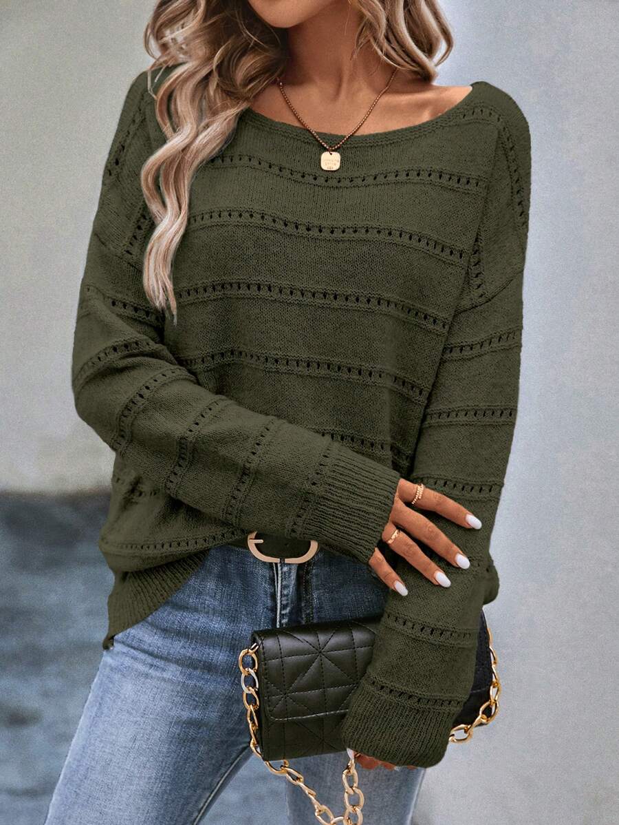 EMERY ROSE 女士纯色圆领长袖套头毛衣，休闲日常针织套头衫，秋冬款