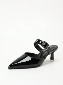 CUCCOO CURVES Sandalias de tacón alto con punta puntiaguda y ajuste ancho, de talla grande, elegantes, de color negro y con cierre tipo mule, adecuadas para todas las estaciones y el Día de San Valentín - Negro - Ver 4