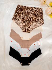 5pcs/Pack Valentine's Day Leopard Print Comfortable Boxer Briefs - Multicolor - View 5