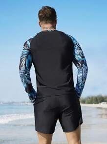 Manfinity Swimmode 2 件男士简约时尚休闲长袖套装，适合日常穿着，夏威夷风