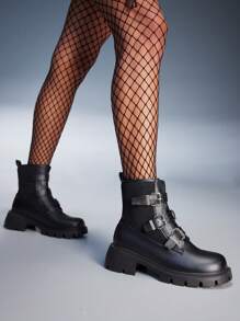 CUCCOO GRLICON Giày bốt cổ cao gót Chunky dành cho nữ, phong cách Punk Y2K, lấy cảm hứng từ xe máy, phù hợp cho trang phục Halloween, Giáng sinh, tiệc tùng - màu đen - Xem 12