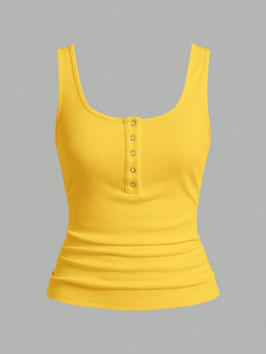 Slaydiva Casual All-Match White Cami Top With Deep U-Neck And Racerback, Yellow - Yellow - View 1