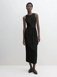 BizChic Vestido de verano 2025 nuevo con diseño de corbata a la cintura, cuello redondo sin mangas, color negro. Vestido informal y elegante para uso diario, adecuado para invitados de boda, festivales de música country, brunch, atuendo de aeropuerto, estilo retro de los 90 de Estocolmo, 4 de julio