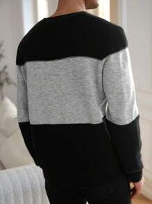 Manfinity CityGents Jersey de cuello redondo de manga larga con bloques de color casual para hombre, otoño/invierno