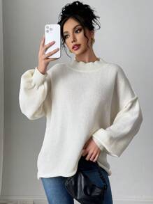 Firerie Jersey de manga larga de hombros caídos y unicolor para mujer, para otoño/invierno