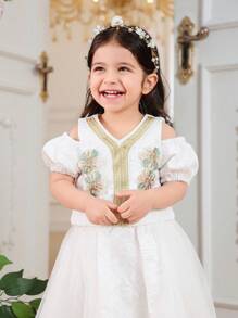 SHEIN Baby Girls Floral Sets By Modely Baby Girl, Featuring White Textured Fabric With Blooming Flower Patterns, Exuding A Fresh And Sweet Vibe, Like Vibrant Spring Flowers In Full Bloom