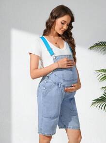 SHEIN 孕妇牛仔连衣裤和连身裤 - 淺色水洗藍 - 查看 3