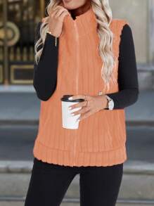 EMERY ROSE 女士纯色前拉链无袖口袋休闲背心夹克