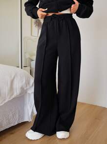EURMUSE WOMAN COSY TWO PIECES LOUNGEWEAR WITH DOUBLE SIDE ZIPPER - Black - View 7