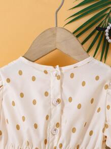 SHEIN Baby Girl Elegant Polka Dot Ruffle Sleeve Tee And Pants Set With Gold Sash, Chic And Style For Spring/Summer - Apricot - View 7