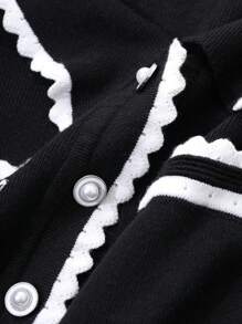 DAZY Women's Colorblock Button Half Placket Long Sleeve Elegant Commute Sweater Dress,Fall Women Clothes - Black and White - View 9