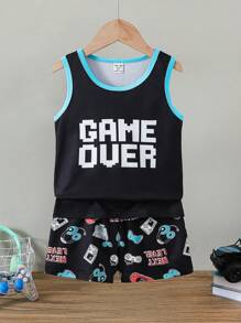 男童时尚电子游戏印花背心和短裤两件套内衣套装