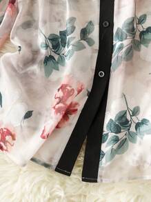 Lacomfia Camisa de manga larga con cortes y estampado floral elegante para mujer en tallas grandes - Albaricoque - Ver 5