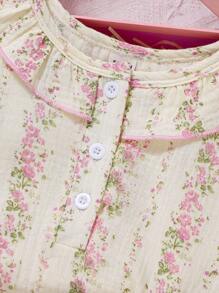 Girls Floral Print Casual Elegant Long Sleeve Nightgown Loungewear Kids Spring Dresses Spring Kids Dresses Spring Dresses For Girls Spring Dresses For Young Girls Girls Clothes Young Girls Dresses