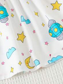SHEIN Baby Girl Cute Aerospace Space Shuttle Woven Bubble Sleeve Ruffle Collar Dress - Multicolor - View 5