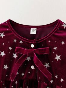 SHEIN Tween Girl Round Neck Long Sleeve Bow Decor Casual Blouse - Burgundy - View 4
