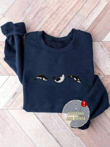 INAWLY 秋冬休闲简约虎鲸印花卫衣