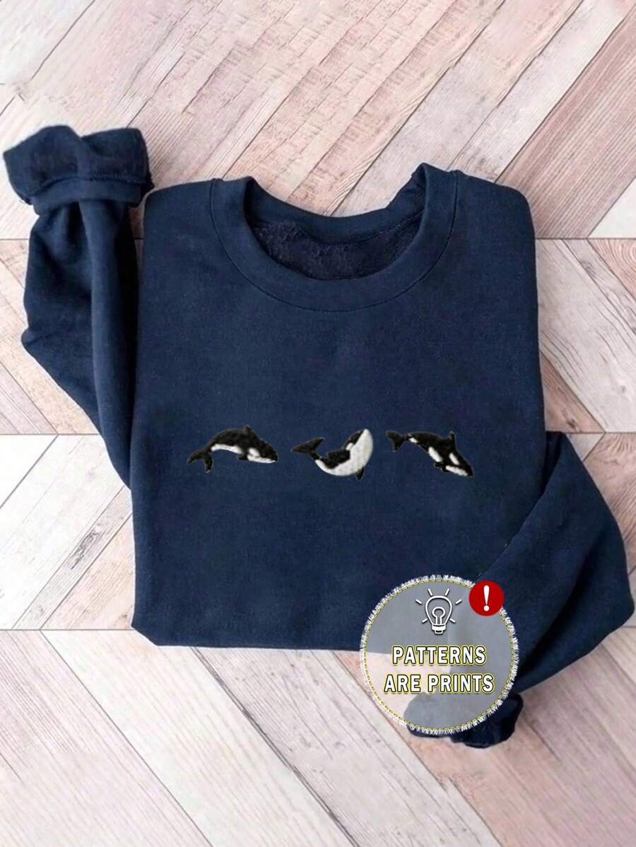 INAWLY 秋冬休闲简约虎鲸印花卫衣