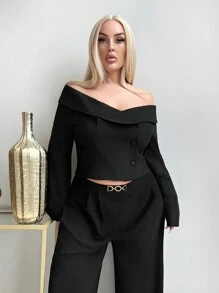 SHEIN SXY Áo khoác ngắn màu đen thanh lịch cỡ lớn dành cho nữ, phù hợp để mặc hàng ngày, đêm hẹn hò, sinh nhật, tiệc độc thân, thanh lịch, giản dị, mua sắm, dạo phố, đi chơi, dễ phối đồ và trông thon gọn, tôn lên vóc dáng, tôn dáng - màu đen - Xem 7