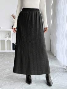 SHEIN Clasi Falda recta de cintura elástica de unicolor minimalista de línea A, para uso diario casual