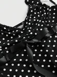 ROMWE Y2K Polka Dot Bowknot Design Women T-Shirt - Black - View 3