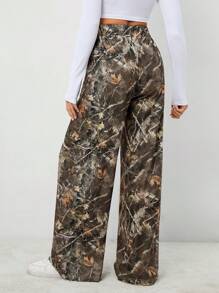 SHEIN Tall Women's Basic Knitted Camouflage Stretch Comfort Army Green Wide Leg Sweatpants