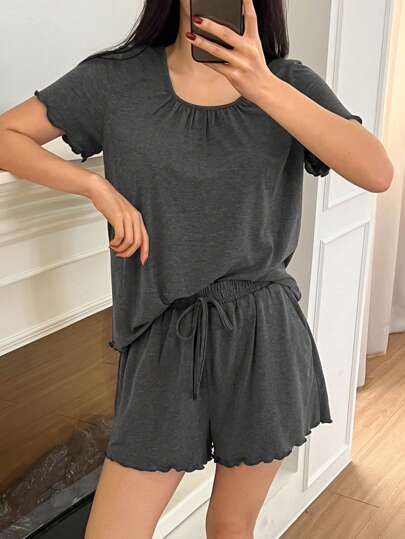 DAZY 褶皱设计波浪边家居服睡衣