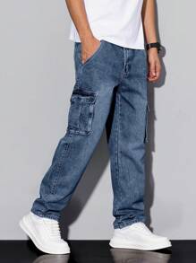 Manfinity Hypemode Men's Casual Cargo Jeans, Minimalist & Fashionable For Everyday Wear