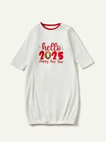 5pcs/Set Soft & Skin-Friendly Baby New Year 2025 Foil Print Set (Sleeping Bag + Hat + Headband + Bib + Socks) - Red and White - View 7