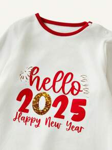 5pcs/Set Soft & Skin-Friendly Baby New Year 2025 Foil Print Set (Sleeping Bag + Hat + Headband + Bib + Socks) - Red and White - View 9