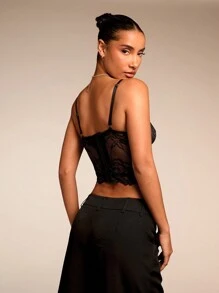 SHEIN BAE Women Black Sexy Lace Versatile Fashion Single Item Corset Sexy Cami Top, Versatile For Going Out, Date Night, Themed Party, And Concert ,New Years Eve ,Christmas Party Women Top