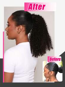 Claw Clip Ponytail Extension Afro Kinky Curly Ponytail Hair Piece Curly Pony Tail Clip In Hair Extensions Drawstring Ponytail Extension For Women Deep Curly Ponytail Extension Human Hair Hairpieces Pony Tail For Daily Us - Natural Black - View 2