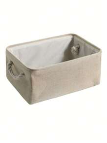 1/3 件米色可折叠桌面收纳篮，大容量带亚麻手柄篮子用于架子篮，壁橱整理器，玩具，杂物，文具，家居装饰 - 米色 - 查看 3