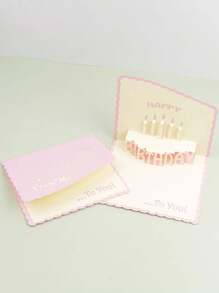 SHEIN Creative Multi-Purpose Birthday Greeting Card 3D Three-Dimensional Happy Birthday Greeting Card Ins Bronzing Foldable Cute Birthday Gift Blessing Creative Cake Card A Pack - Baby Pink - View 3