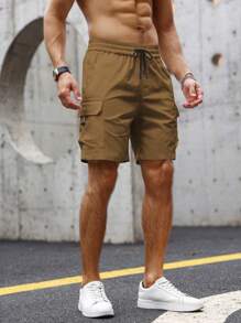 Manfinity Homme Loose Fit Men's Flap Pocket Side Drawstring Waist Shorts - Brown - View 4