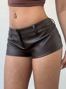Aloruh Women's Fashionable Sexy Low-Waist Mini Shorts - Coffee Brown - View 3