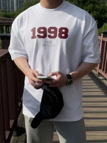 DAZY Summer Men's White T-Shirt With Numeric & Letter Print - White - View 1