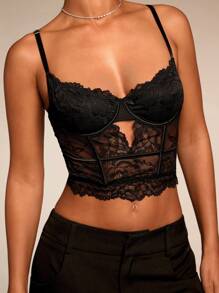 SHEIN BAE Women Black Sexy Lace Versatile Fashion Single Item Corset Sexy Cami Top, Versatile For Going Out, Date Night, Themed Party, And Concert ,New Years Eve ,Christmas Party Women Top